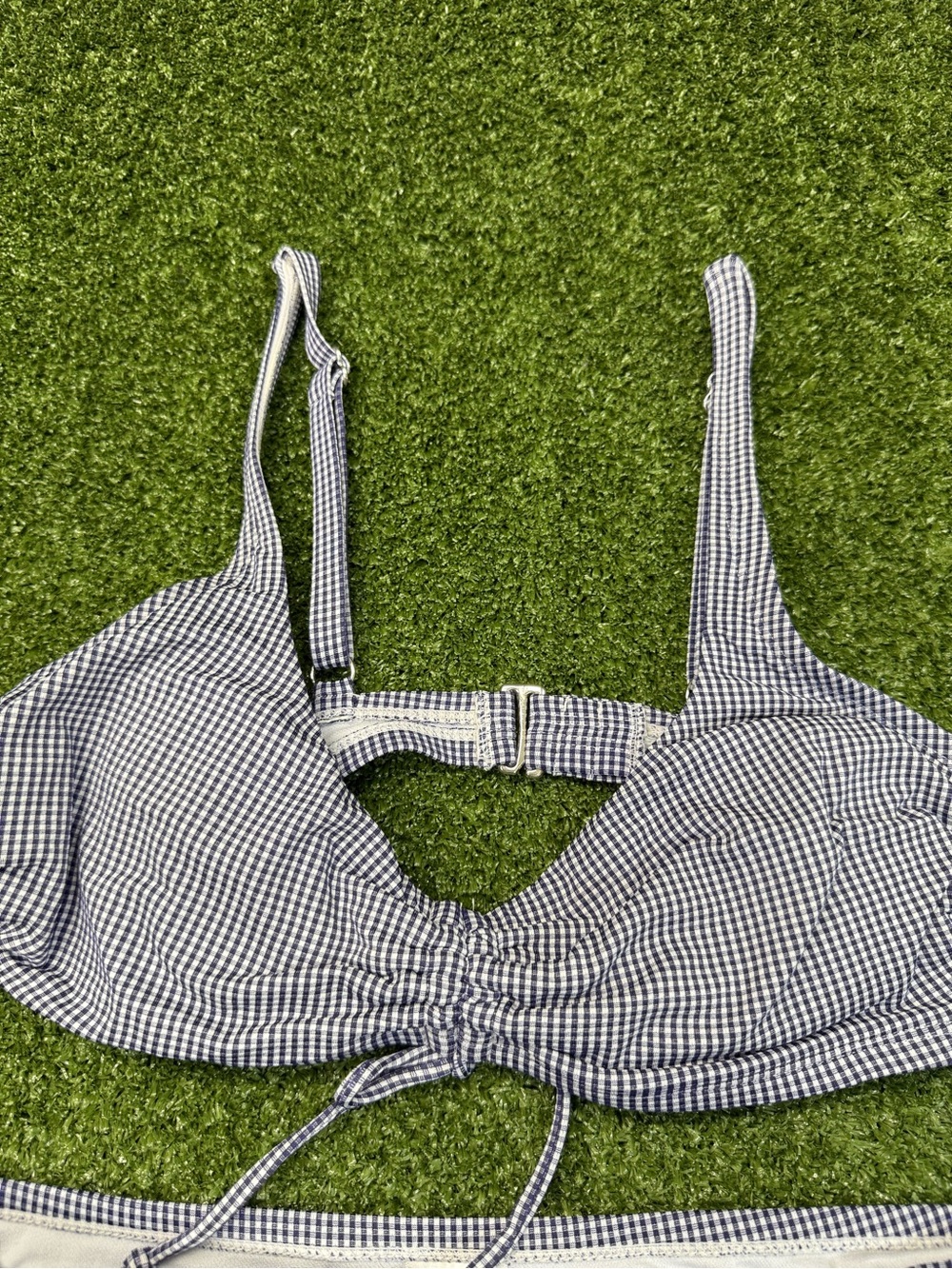 Kona Sol High Waisted Bikini Set Swimsuit Blue White Gingham Plaid Tie Detail M - Picture 3 of 7